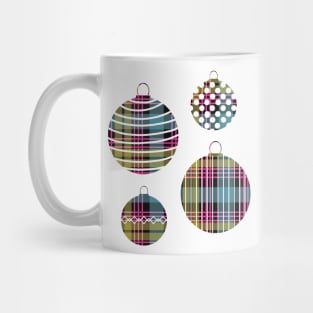 Pink, Blue and Yellow Tartan Christmas Baubles Mug